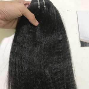 High Quality Yaki <b>Kinky</b> Straight Machine <b>Hair</b> Weft 100% Human <b>Hair</b> Bundles , <b>Hair</b> <b>Extensions</b> for Black Women - Product Image 1