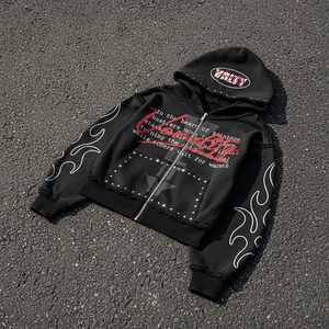 Sudadera con Capucha Personalizada 100% Algodón Grueso de 500 g/m², Sudadera con Estampado Serigrafiado, Lavado Desteñido al Sol, Sudadera Cruzada para Hombre - Product Image 4