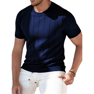 Camiseta de punto acanalado para hombre, manga corta, cuello redondo, texturizada, informal, elástica, 220g - Product Image 1