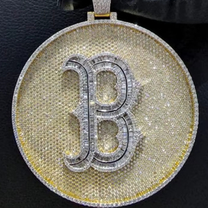 Custom Letter B Circle Pendant in <b>Gold</b> Finish Fully Iced VVS Moissanite Hip Hop Jewelry - Product Image 1