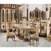 Style d'intérieur baroque, table à manger traditionnelle en teck durable pour 6 personnes, ensemble de table à manger pour salle à manger, sculptée à la main