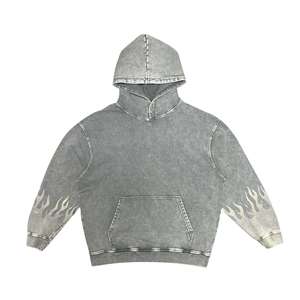 Sudadera con capucha desgastada lavada con ácido para hombre, estampado de patrón de invierno, lana suave, Material de poliéster/algodón, MOQ bajo para suministro al por mayor - Product Image 4