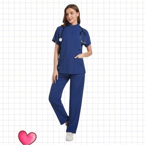 Femmes fermeture éclair ouverture coton gommage manteau col uniforme d'allaitement pour Spa vêtements de travail médecin salopette pour professionnels médicaux vétérinaires - Product Image 2