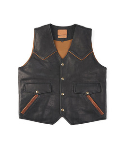 100% chalecos de moto sin mangas hechos de cuero genuino para hombre, chalecos de cuero con cierre de botón para carreras de automóviles con forro para hombre - Product Image 2