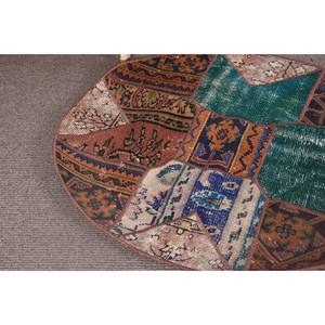 Alfombra turca vintage Bohemia verde marrón 3,2x3,2 pies Patchwork lana sala de estar alfombra con respaldo de látex - Product Image 5