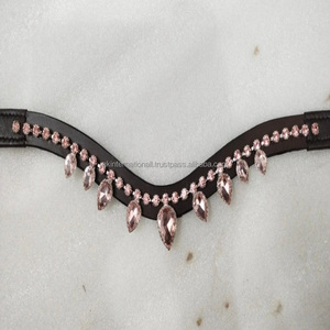 Nueva llegada personalizada forma de onda profunda cristales gota cadena Bling decorativo cuero genuino ceja de caballo banda - Product Image 1
