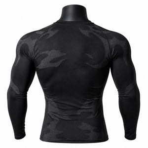 Customize <b>Men</b>’s Black Camo Compression Shirt Long Sleeve Gym Fitness Tight <b>Base</b> <b>Layer</b> Sportswear OEM Wholesale - Product Image 2