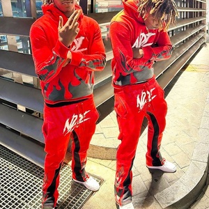 Custom Unisex Distress Acid Washed Sun Faded Sweat <b>Suits</b> Men's Fleece Hoodie <b>Pants</b> Flare Tracksuits for Winter Print Pattern - Product Image 5