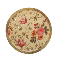 Support à gâteau rond en bois émaillé imprimé floral plateau de service décoratif pour la fête d'affichage de dessert et la décoration de table à la maison
