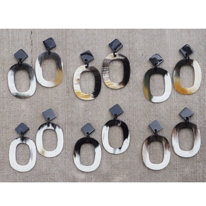 Boucles d'oreilles en os artisanales avec accent d'agate et finition antique | Bijoux de boucles d'oreilles en corne de buffle d'eau de mode naturelle du Vietnam - Product Image 3