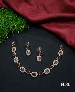 ENSEMBLE DE COLLIER DE MARIÉE EN DIAMANT AMÉRICAIN ET BOUCLES D'OREILLES CLASSIQUES ET DE HAUTE QUALITÉ ENSEMBLE DE BIJOUX DE MARIAGE POUR FEMMES DE STYLE CLASSIQUE - Product Image 2