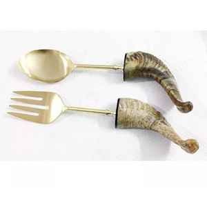 Ensemble de serveurs à salade en acier inoxydable écologique de nouvelle conception avec manche en os, compatible lave-vaisselle, outils à salade - Product Image 4