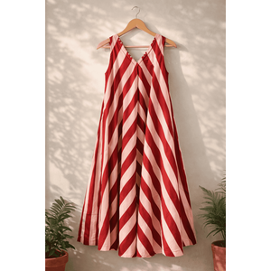 Vestido Maxi Ajustado y con Vuelo de Cranberry Stripes para Mujer - Elegante para Uso Diario, Tallas Grandes Disponibles, Logotipo Personalizado OEM/ODM - Product Image 5