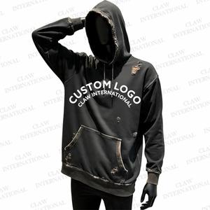 Ropa de calle personalizada Sudadera con capucha Fabricante Hombres Parche desgastado Bordado Serigrafía Sudadera con capucha Último diseño al por mayor - Product Image 3