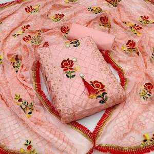 Traje de algodón de 3 piezas sin coser bordado tradicional transpirable para mujer, trajes étnicos paquistaníes para mujer, trajes Shalwar Kameez sin costuras - Product Image 3