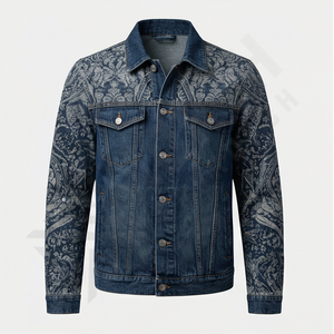 แจ็คเก็ตยีนส์ลำลองผู้ชายคุณภาพสูง ระบายอากาศได้ดี ขนาดและสีปรับแต่งได้ตามต้องการ พร้อมปกตั้ง โลโก้ด้านหน้า และดีไซน์แบบกลับด้านได้ - Product Image 1