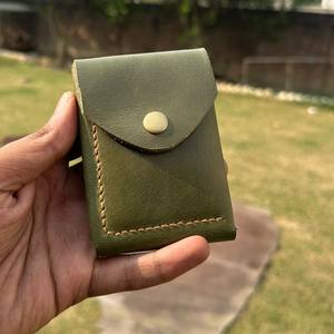 Pure Handmade Vintage Style Crazy Horse Leather Bifold <b>Card</b> Holder Slim Short <b>RFID</b> Anti-Theft <b>Wallet</b> Button Closure Anwar - Product Image 6