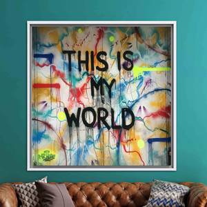 Arte de Graffiti: Póster Impreso en Lienzo 'This is My World', Lienzo con Marco Blanco - Product Image 1