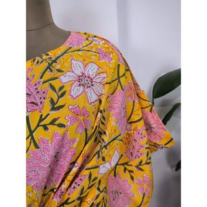 Robe <b>Kaftan</b> Boho Style Imprim Jardin Botanique Indien La Main Sun Shine Tissu En Coton Lger Respirant for Summer Cover Ups - Product Image 2