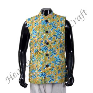 Veste Kantha ethnique matelassée à imprimé bloc à la main hiver manteau court en coton pour hommes veste en coton imprimé bloc en gros - Product Image 4