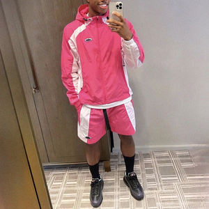 Veste zippée à patchwork réfléchissant avec logo personnalisé Ensembles de shorts de sport en nylon Survêtements Unisexe pour hommes Ensembles courts coupe-vent - Product Image 2