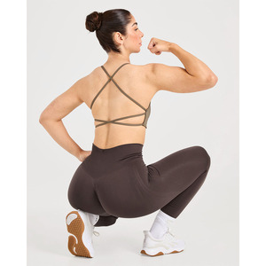 Soutien-gorge de sport croisé marron moka de haute qualité flatteur décolleté en V dos à bretelles et soutien-gorge de sport Fitness pour femmes adultes à impact élevé - Product Image 4