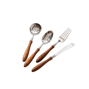 Ensemble de couverts en acier inoxydable de qualité supérieure avec manche en bois, ensemble de couverts pour la maison, le restaurant et les cadeaux de mariage, prix économique - Product Image 1