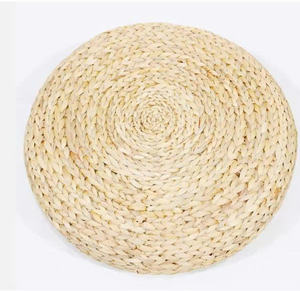 Cojín de Piso Tejido a Mano de Jacinto de Agua, Taburete Otomano Trenzado, Diseño Redondo - Product Image 2