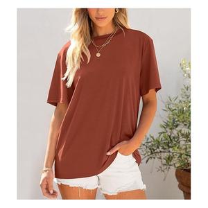 Nueva llegada OEM servicio sólido mujer 100% algodón manga corta cuello redondo hombro pendiente cómoda camiseta de Bangladesh - Product Image 2