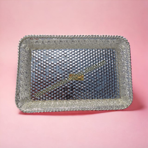 Venta al por mayor de metal árabe artesanía hogar decorativo de lujo plateado de metal hierro fruta merienda y bandeja para servir comida - Product Image 4