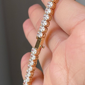 สร้อยข้อมือโซ่ร้อยด้วยเชือกเพชรสำหรับฮิปฮอป8มม. VVS กำไลข้อมือ50ตัวชี้รูปไข่สีทอง10K - Product Image 3