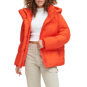 Chaqueta de invierno acolchada para mujer con capucha, cremallera, transpirable, impermeable, ecológica, rellena de algodón, de lona de procesamiento crudo, al por mayor - Product Image 2