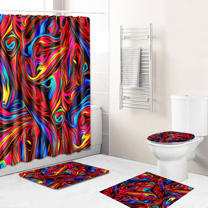 Psychedelic Print <b>Bathroom</b> Rug <b>Set</b> Shower Curtain Toilet Cover Bath <b>Mat</b> 4 Piece <b>Set</b> - Product Image 1
