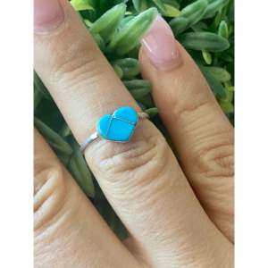 Navajo Handmade Boho <b>Statement</b> <b>Ring</b> Turquoise Sterling <b>Silver</b> Inlay Heart Gemstone <b>Ring</b> for Everyday Wear Natural Various Sizes - Product Image 2
