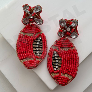 Boucles d'oreilles en perles de football de style vintage pour femmes patriotique Orange blanc bleu couleur tissu pour le jour du souvenir de mariage - Product Image 1