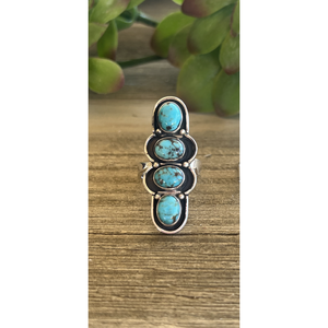 Southwest Kingman Turquoise & Sterling Silver <b>Adjustable</b> <b>Ring</b> Trendy Stainless Steel Shadowbox Bezel Setting Perfect Gift - Product Image 1