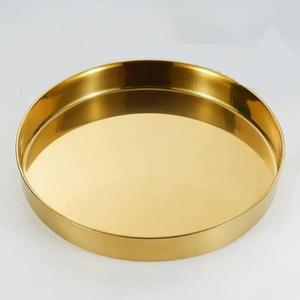 ถาดเสิร์ฟสแตนเลสทรงกลมดีไซน์โบราณแบบพรีเมี่ยมถาดขัดเงาสีทองพื้นผิวกันลื่นสำหรับรับประทานอาหาร - Product Image 1
