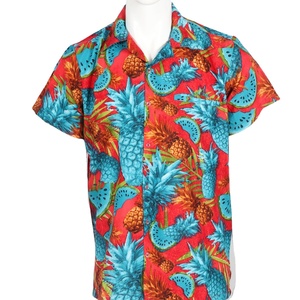 เสื้อเชิ้ตฮาวายผ้าทอลายทแยงสำหรับผู้ชายเสื้อมีกระเป๋าแขนสั้นโพลีเอสเตอร์สั่งทำได้ตามต้องการ - Product Image 1