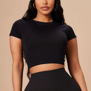 Tops Cortos de Algodón para Mujer al por Mayor, Camiseta Corta Lisa para Gimnasio - Product Image 1