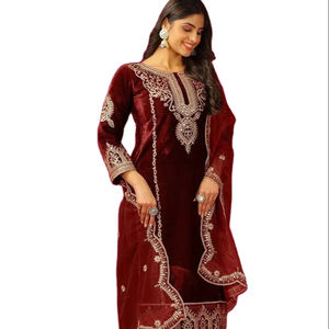 Salwar indio de última moda 2025, de seda georgette con imitación de piel, bordado con lentejuelas y detalles de codificación, largo hasta la rodilla, elástico y sin costuras. - Product Image 1