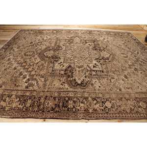 Vintage Oversize Rug 9,9x12,4 ft, <b>Brown</b> Floral Turkish <b>Wool</b> Rug - Product Image 2