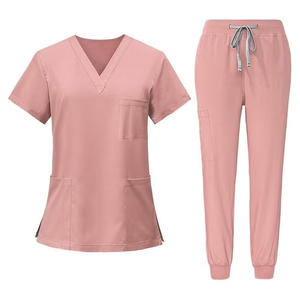 Top de gommage médical de haute qualité pour femmes de l'hôpital royal, personnalisable, col en V, manches courtes, polyester, coton tricoté pour - Product Image 2