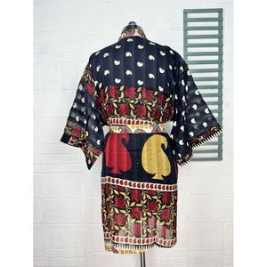เสื้อคลุมสไตล์โบฮีเมียนวินเทจสำหรับฤดูร้อน แบบเปิดด้านหน้า ทำจากผ้าฝ้ายรีไซเคิลลายบาติก เหมาะสำหรับใส่คลุมชายหาด 1 ชิ้น - Product Image 5