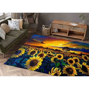 Tapis imprimé champ de tournesols : Tapis d'intérieur antidérapant, tapis doux non tissé - Product Image 3