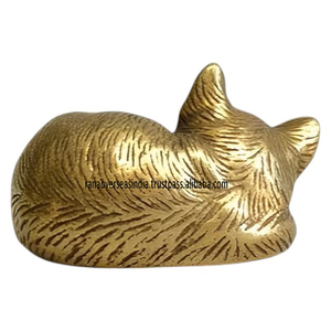 Brass Modern Sleeping Cat Figurine Eco-Friendly Handmade Metal Handicraft Folk Art Animal Showpiece for Home Decor Office <b>Desk</b> - Product Image 2