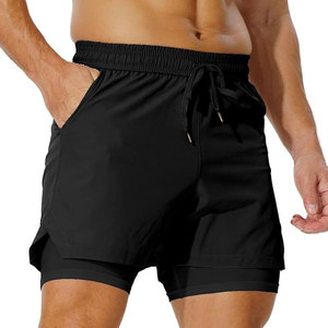 กางเกงขาสั้นชายหาดแบบ2-in-1ของผู้ชายเอวยางยืดรัดกล้ามเนื้อสำหรับเล่นเซิร์ฟแห้งเร็วลายพื้นสองชั้น - Product Image 1