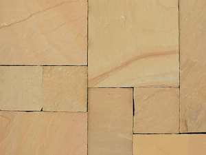 Dalles et blocs de pavage en pierre naturelle de grès jaune indien, surface brossée, pour aménagement extérieur, terrasses, allées de jardin - Product Image 3