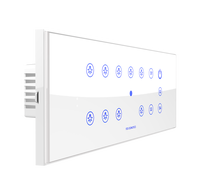Sistema de Control de Pared Integrado con Interruptores Táctiles WiFi de 9 Luces, Serie White Glassy de Fox Domotics, Compatible con Alexa y NFC, Control Remoto, 6A 240V