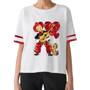 T-shirt pour femme à paillettes spéciales pour la Saint-Valentin T-shirt doux et confortable en coton coupe ample pour femme à col rond - Product Image 1