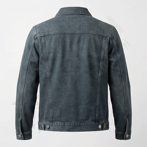 Veste en jean en coton pour homme de qualité supérieure, respirante, grande taille, fermeture à boutons recouverts, décontractée, pour l'extérieur, automne-hiver, col montant - Product Image 2